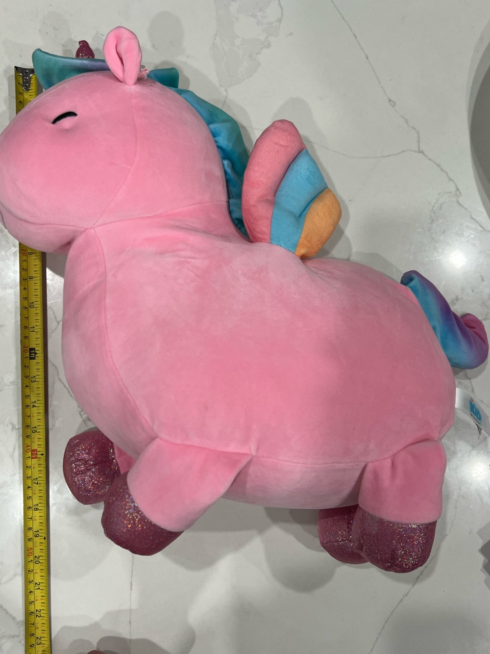 Large Pink Plush Unicorn with Rainbow Mane